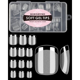 Extra Short Nail Tips,BORNBYME 120PCS Pre Buff Full Cover Shaped Nail Extenison Tips Half Matte Gel Nail Tips Acrylic False Nail Tips