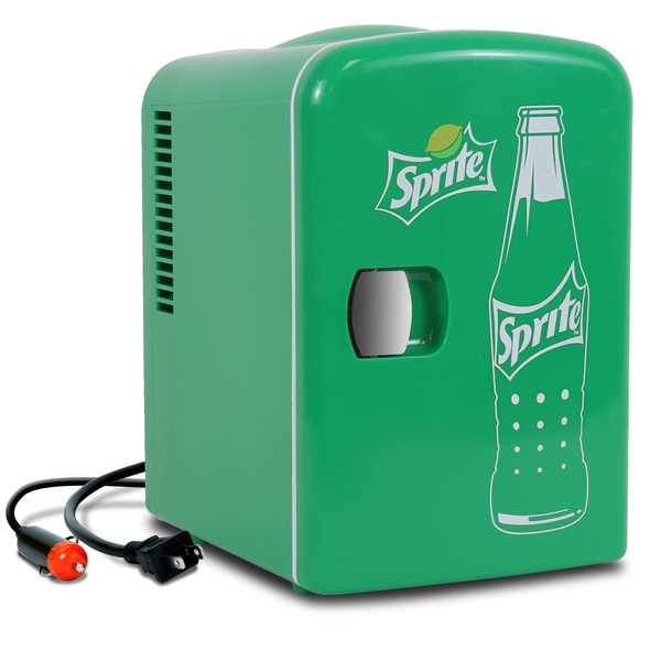 Coca-Cola Sprite 4L Portable Cooler/Warmer, Compact Personal Travel Fridge for Snacks Lunch Drinks Cosmetics, Includes 12V and AC Cords, Cute Desk Accessory for Home Office Dorm Travel, Green