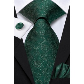 Dubulle Mens Tie and Lapel Pin Forest Green Paisley Striped Floral Necktie for Men Pocket Square Cufflinks Wedding Party