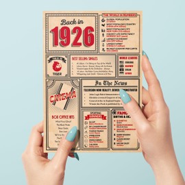 99th Birthday Card - Back in 1926 In This Year Card, Greeting Card for Men and Women, Birthday Cards for Women, Birthday Cards for Men, 99th Anniversary Card, 5x7