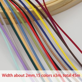 Youmeizer 1/16 Inch (2mm) Ribbon 45 Yards 15 Colors Double Faced Polyester Satin Ribbon DIY Ornament Material Festival Satin Ribbons Gift Wrapping Decoration (2mm 1/16inch)