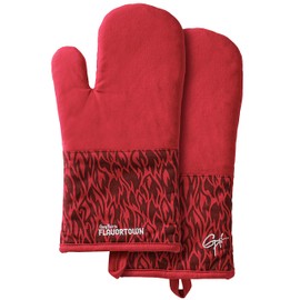 Guy Fieri's Flavortown Kitchen Essentials Bundles, Red Flame 2-Piece Oven Mitts Set, High Heat Resistant up to 450°F, Durable Cotton, Ideal for Cooking, Grilling & Hot Cookware