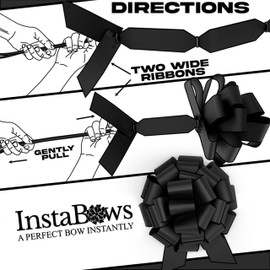 InstaBows 5-Inch Black Pull String Gift Bows – Satin Finish, Easy to Assemble, Pack of 5 – Black Bows for Christmas, Birthdays, Baby Showers, and Special Occasions