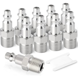 GASHER 3/8-Inch NPT Male Industrial Air Plug,1/4-Inch High Flow Pneumatic Plugs 300PSI (10-Pack)