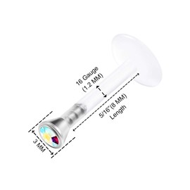 KJM FASHION Bioflex Labret Earrings 1.2 mm 16 g Transparent Pack of 2, Acrylic