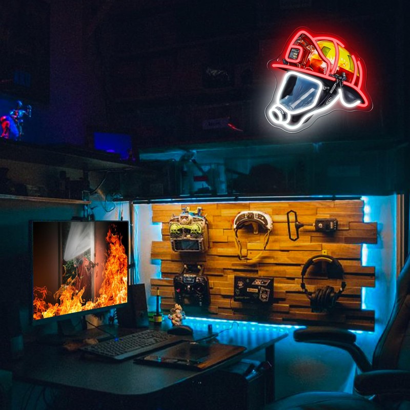 Mutank Firefighting Helmet Neon Sign, Hero Decor Neon Light USB