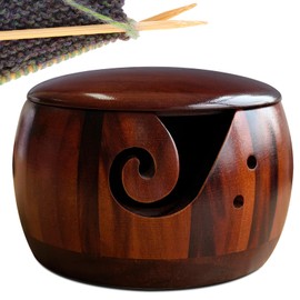 Yarn Bowl for Knitting,Yarn Bowls for Crocheting, Crochet Bowls for Yarn, Yarn Bowl with Lid and Carved Holes, Knitting Bowl 3x6 inch, Knitting Crochet Accessories