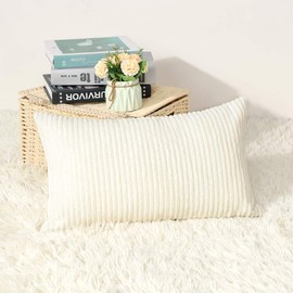 Artscope Cozy Striped Corduroy Pillow Covers Super Soft Decorative Oblong Throw Pillow Covers Case Cushion Covers for Sofa Couch Bedroom Car Decor 12 x 20 Inches, Cream White
