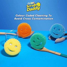 Scrub Daddy Colour Smiley Sponge, Cleaning Sponges, Texture Change, Scratch-Free Washing Sponge for the Kitchen, Odour-Resistant, Pot Sponge, Dishwasher Safe - Pack of 2, Green