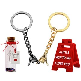 JOAWSOME Promise Keychain Set for Couples With Mini Sign Valentine's Decoration Gift Bottle, Valentines Birthday Anniversary Present Gifts Wife Husband (Promise 02)