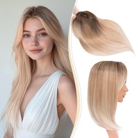 Benehair Hair Toppers for Women 14 Inch Hair Topper for Thinning Hair Clip in Fringe Hair Extensions with 4 Clips Hair Pieces for Women with Grey Hair Hair Loss(Brown to White Blonde, 120g)