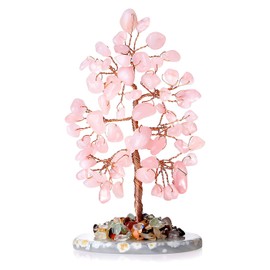 DUQGUHO Rose Quartz Tree Decor Healing Crystal Pink Decoration Gemstone Energy Hippie Home Room Office Desk Decoration Gifts for Women Men