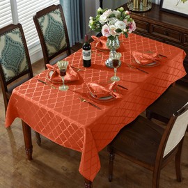 SASTYBALE Fall Tablecloth Rust Damask Fabric Table Cloth, Water Resistant & Wrinkle Free Polyester Table Cover for Autumn Kitchen Dining Tabletop Use (Rectangle/Oblong, 52" x 70" (4-6 Seats), Rust)