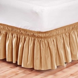 Pleated Three Sides Fabrics Wrap Around Style Egyptian Cotton Elastic 17 inch Drop Dust Bed Skirt for Twin/Full,Queen,King Size Beds(Queen,Taupe)