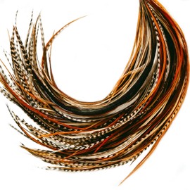 21 Natural Color Hair Feathers - 7”- 12” Long - Feathers for Hair Extension, Natural Hair Extension DIY Kit - Eye-Catching Design - 20 Micro-link Beads - 100% Real Rooster Feathers