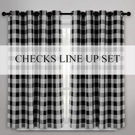 Creativesfun Farmhouse Faux Linen Look Buffalo Check Grommet Window Curtain (Black & Cream, 53" X 36")…