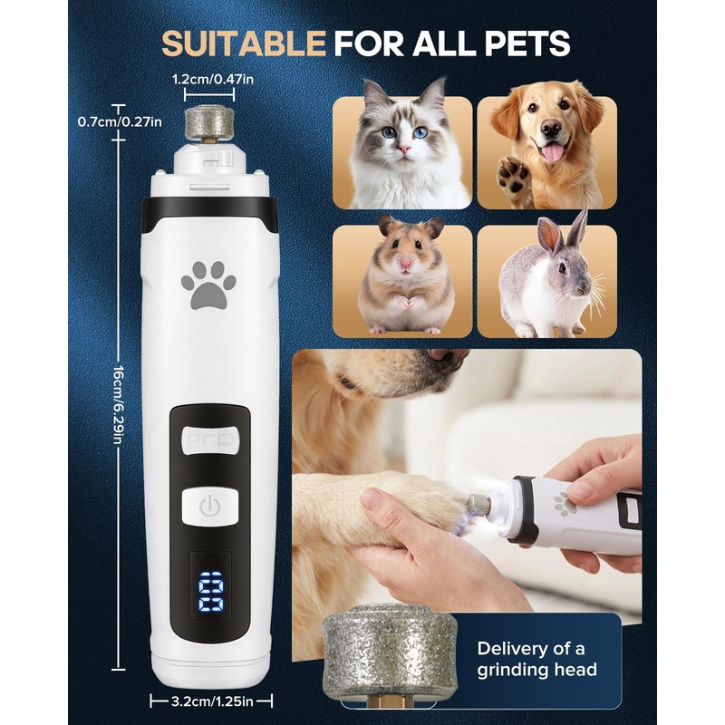 LEMULEGU Low Noise Pet Nail Grinder with Light,2-Speed Rechargeble Pet
