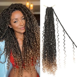 IIFLYDSFA Boho Faux Locs Crochet Hair 24 Inch 8 Packs Goddess Locs Crochet Hair with Curly Ends Ombre Honey Blonde T1B/27# Pre-looped Bohemian River Locs Hair for Women