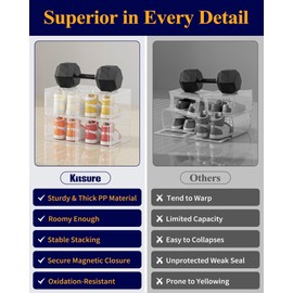 Kitsure Thicker & Sturdier Shoe Boxes - 12 Pack White Clear Plastic Foldable Storage Organizer with Magnetic Door, Reinforced Heavy-Duty Design for Sneakers, Toiletries & Accessories, 13.2"x9.8"x7.3"