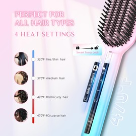 DORISILK 470℉ High Temp Hair Straightener Brush Ionic, Dual Voltage Portable Straightening Brush for European Travel, Heated Straightening Comb for Thin Thick Hair, Professional Smooth Tech Frizz-Free