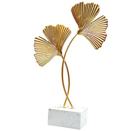 Metal Leaves Decoration, Ginkgo, Living Room Decoration, Decorative Objects Gingko Leaf Sculpture Handcrafted Art Statue for Home Office Decor Living Room Centrepieces (Golden)