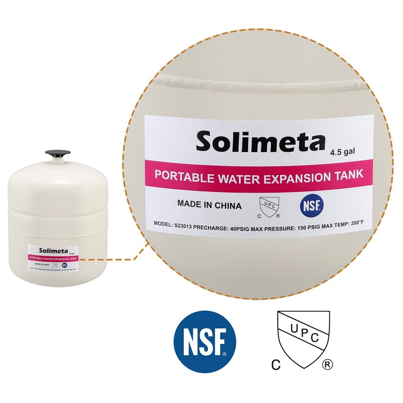 Solimeta 4.5 Gallon Potable Water Expansion Tank With Adjustable Wall