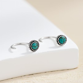 BETHZA Turquoise Hoop Earrings 925 Sterling Silver Small Turquoise Hoop Earring Western Boho Jewelry Gift for Women