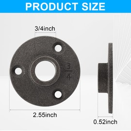Niubid 10 Pack 3/4 inches Malleable Cast Iron Pipe Flange, Industrial Pipe Flanges for Threaded Black Pipes and Fittings, DIY Steampunk Industrial Vintage Style.