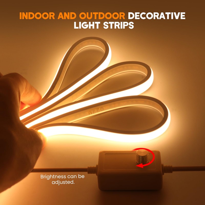 HEGEHE Dimmable COB Neon Strip with Dimmer Switch, IP65 Waterproof