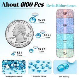 6100Pcs Resin Rhinestones for Crafting with 2Pcs 10ml B7000 Jewelry Glue, 1 Box Flatback Crystals Diamond (Indicolite) for Bedazzling Crafts DIY Nail Art Non Hotfix Gems for Clothing Shoes