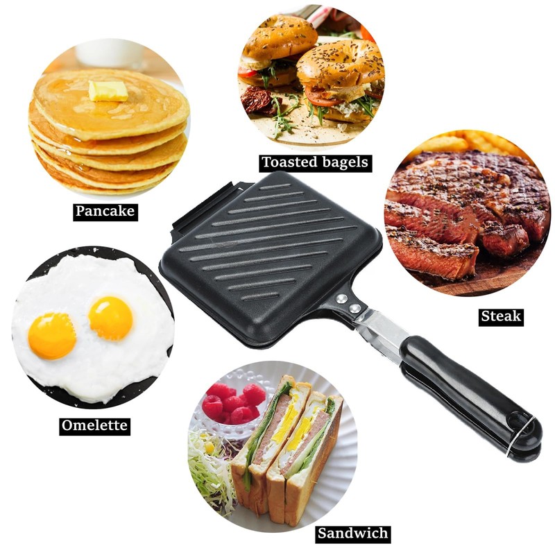 Sandwich Maker, Grilled Panini Maker Pan with Non-Stick Plates, Stovetop