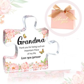 MOTONG Grandma Birthday Gifts with Gift Box, Gifts for Grandma, Christmas Acrylic Plaque Block Puzzle Shaped Beautiful Grandma Gifts 3.9x3.4inch Presents for Grandmother on Thanksgiving