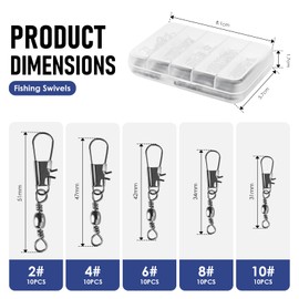 50Pcs Fishing Swivels And Clips, Safety Snap Swivels Fishing Tackle For Quick Change, Hooks To Line Connectors (2# 4# 6# 8# 10#)