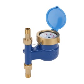 Watflow DN15 Vertical Water Meter with 1/2" NPT Couplings, Heavy Brass Cold Water Meter Measuring in Cubic, for Garden or Factory, Multi-Jet Vertical Install(No Lead-Free)