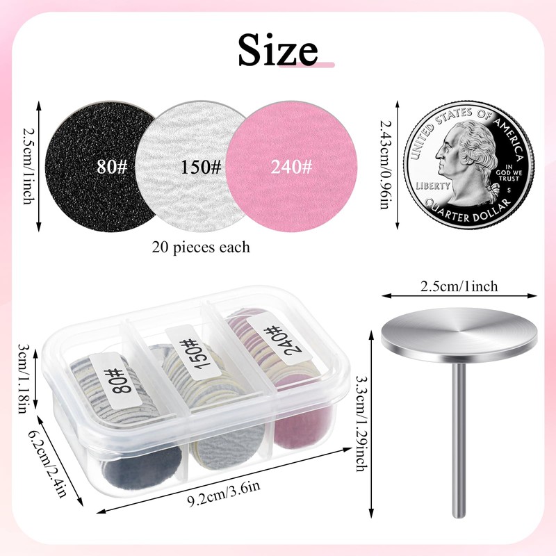 Pack of 60 Sanding Discs Pedicure, 25 mm Sandpaper Discs