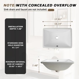 Lavie Craft Undermount Bathroom Sink,18" x 13" Rectangle Porcelain Finish Bathroom Sink Deep Basin with Overflow, White Ceramic Modern Lavatory Vanity Sinks Mounted Under the Counter