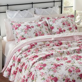Laura Ashley Home - Lidia Collection - Quilt Set - 100% Cotton, Reversible, Lightweight & Breathable Bedding, Pre-Washed for Added Softness, Twin, Pink