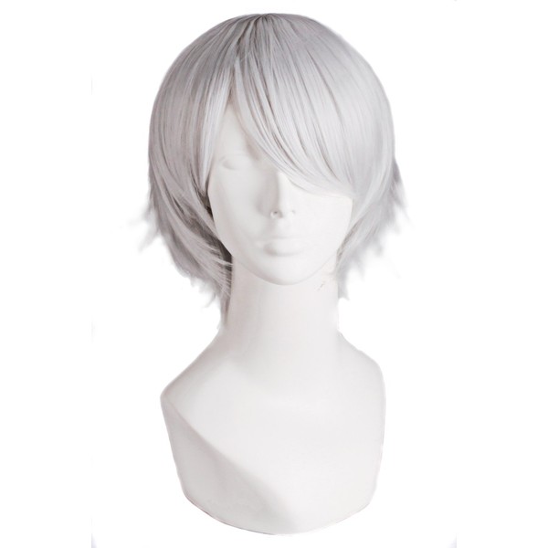 MapofBeauty Cosplay Costume Men's Short Straight Wig (Silver Grey)