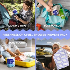 FOMIN Travel Cold Shower Wipes - 10 Packs - No Rinse Bathing Wipes with Vitamin E - Fragrance-Free Full Body Wipes for Adults - Individually Wrapped Waterless Bath Wipes for Hygiene, Camping, & Gym