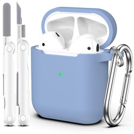MHYALUDO AirPods Case Cover with Cleaning Kit & Keychain, Compatible with AirPods 2nd Gen 2019 & 1st Gen 2016, Soft Protective Case, Blue Grey
