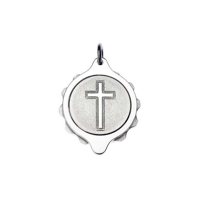 Chrome Plated SOS Talisman Pendant - Christian Cross