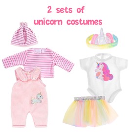 ebuddy 2 Sets Fashion Baby Doll Clothes Includes Romper Dress Hat Headband for 43 cm / 17 Inch Newborn Baby Dolls (Not a Doll)