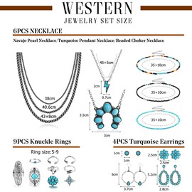 Finrezio Western Jewelry for Women Navajo Pearl Necklace Beaded Choker Necklace Turquoise Pendant Necklace