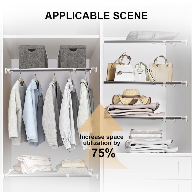 Hershii Tension Shelf Expandable Rod Closet System Heavy Duty Clothes