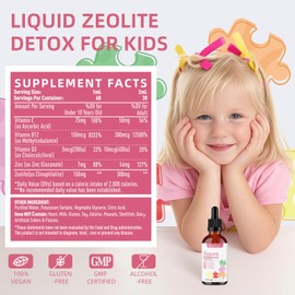 Geeoasis Zeolite Detox for Kids & Adults, 300 mg Zeolite Clinoptilolite Liquid with Vitamin B12 & D3, Vitamin C & Zinc Gluconate, Immune Support & Gut Health, Natural Strawberry Flavor, 2 Fl Oz