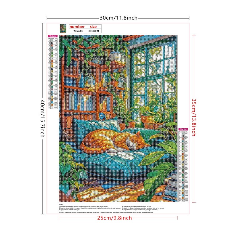 AIRDEA Orange Cat Bookshelves Acrylic Full Drill Diamond Painting Kits