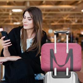 LASUK For Spirit Airlines Personal Item Bag 18x14x8, Foldable Travel Duffel Bag Tote Carry on Luggage Duffle Weekend Overnight Bag for Women and Men(Pink)