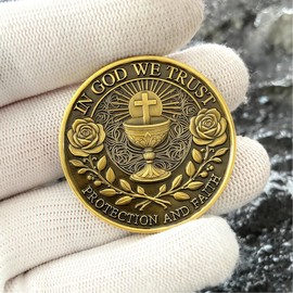 St. Christopher Travel Protection Medallion - Guardian of Travelers Coin with 'in God We Trust' & Rose Design - Religious Token for Faith & Protection on Journeys