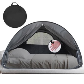 LEEDOR Pop Up Bed Tent with Mesh & Shade Cloth Window,Bed Canopy Shelter Cabin Indoor Privacy Space Sleeping Tents,Blackout Light Reduction Breathable Dream Tent with Portable Bag for Kids Adults Full