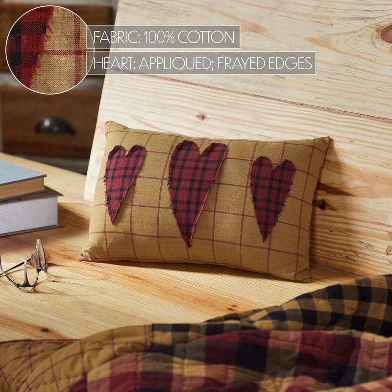 VHC Brands Connell Heart Pillow 9.5x14, Cotton Pillow With Polyester